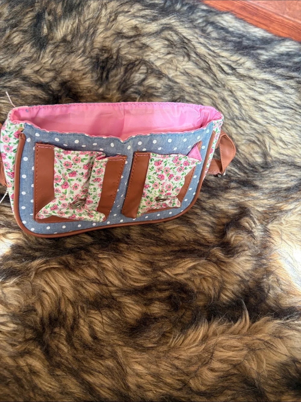 Clair’s Club Kids Mini Polka Dot Blue & Brown Heart-Accent Crossbody Bag